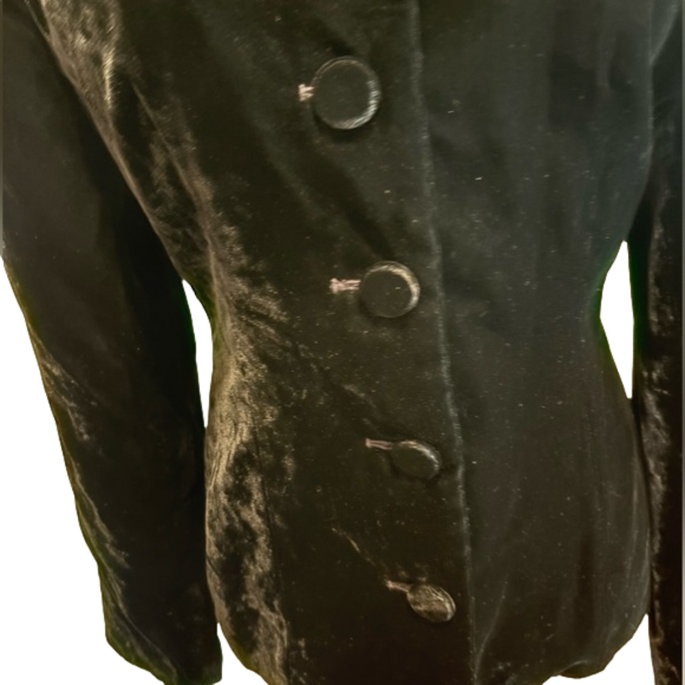 90s TALBOTS BLACK VELVET BLAZER FITTED HOURGLASS CRUSHED VICTORIAN VIBE SZ 12P - Picture 7 of 11